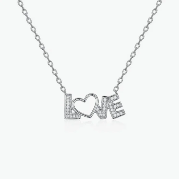 AAQUATIF LOVE Script Necklace 925 Sterling Silver 18k Gold Rhodium Heart Pendant - Picture 6 of 7